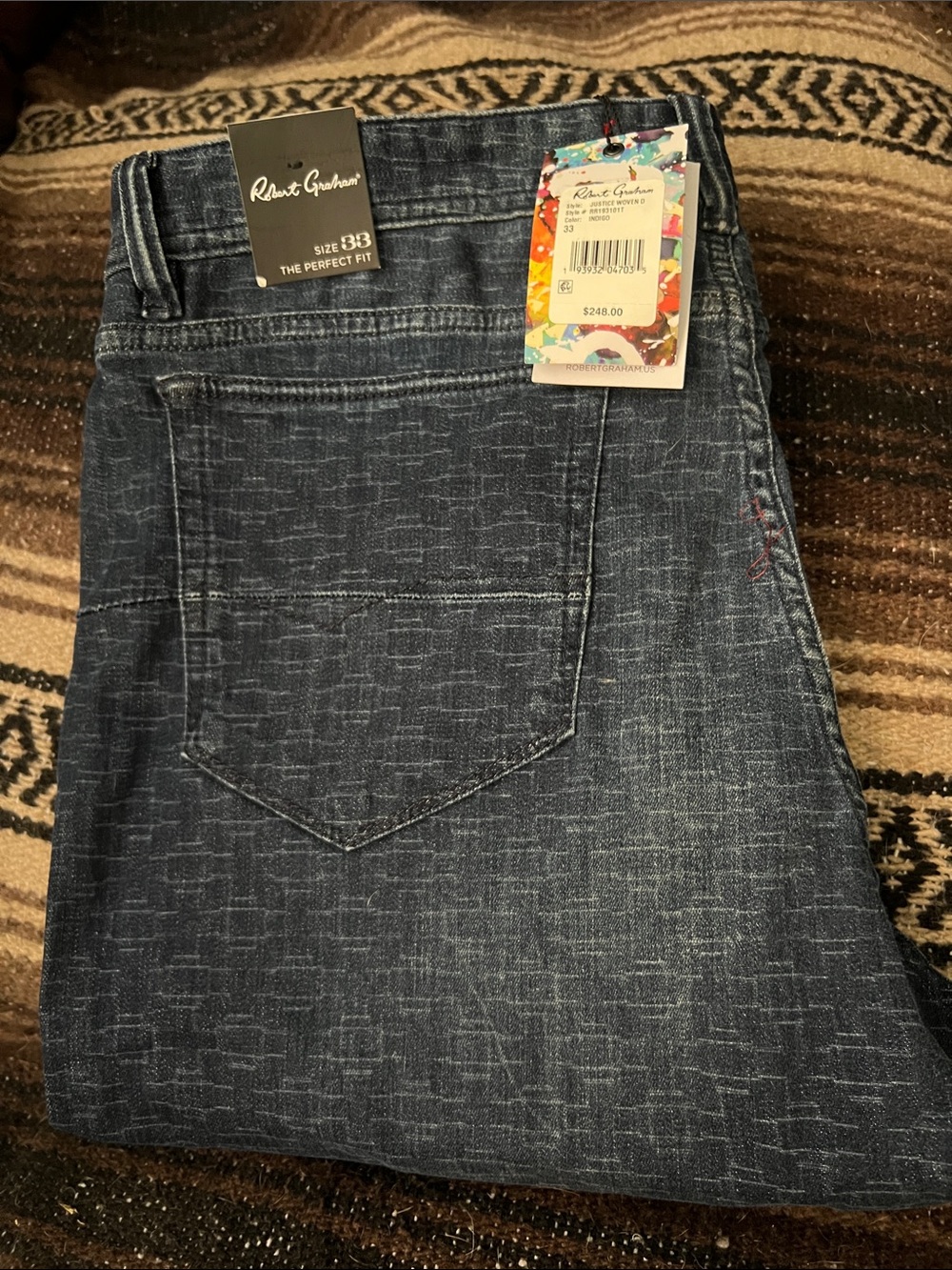 Robert Graham Men’s Indigo Patterned Slim Straight Jeans
